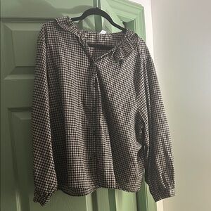 Checkered Blouse with Ruffle Collar